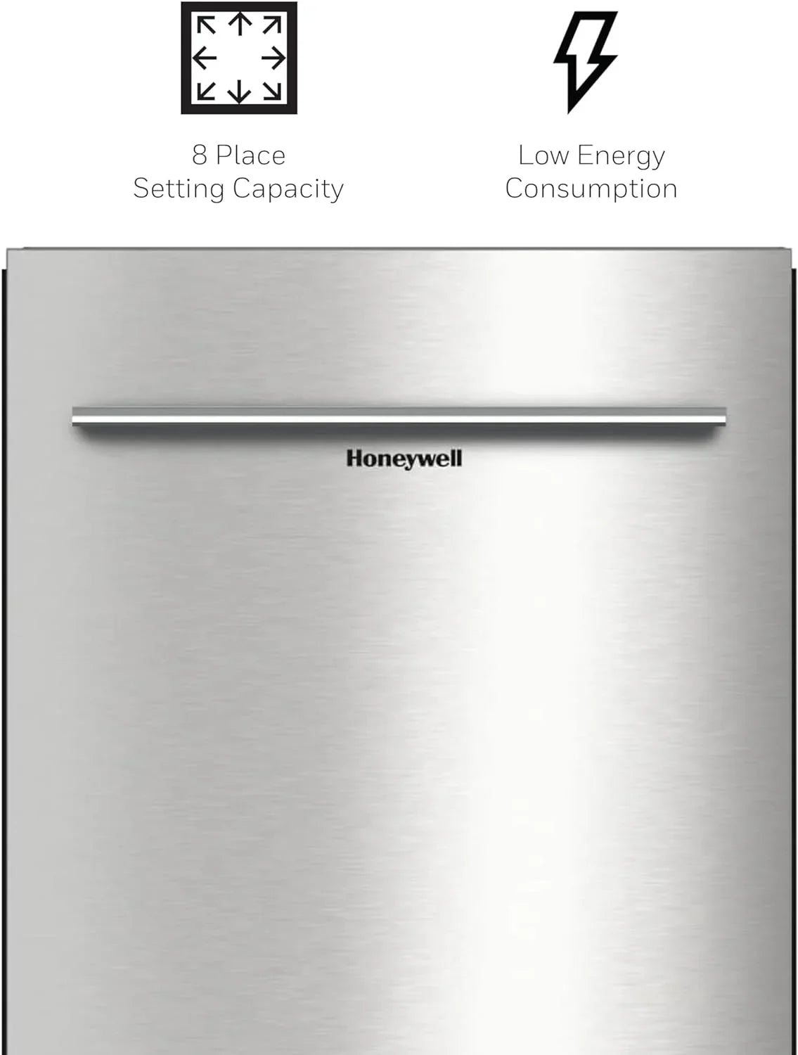 Honeywell 18 Inch Dishwasher with 8 Place settings, 6 Washing Programs, Stainless Steel Tub, UL/Energy Star- Stainless Steel