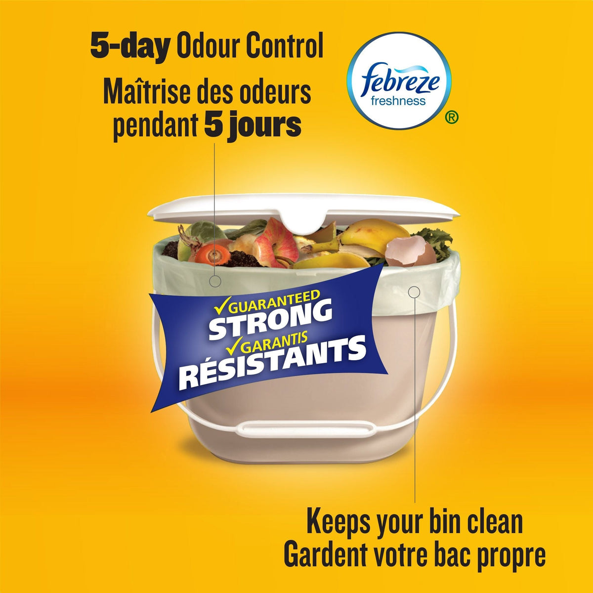 Glad Small 100% Compostable Febreze Lemon Scented Food Waste Bags, 100-pk, 10-L