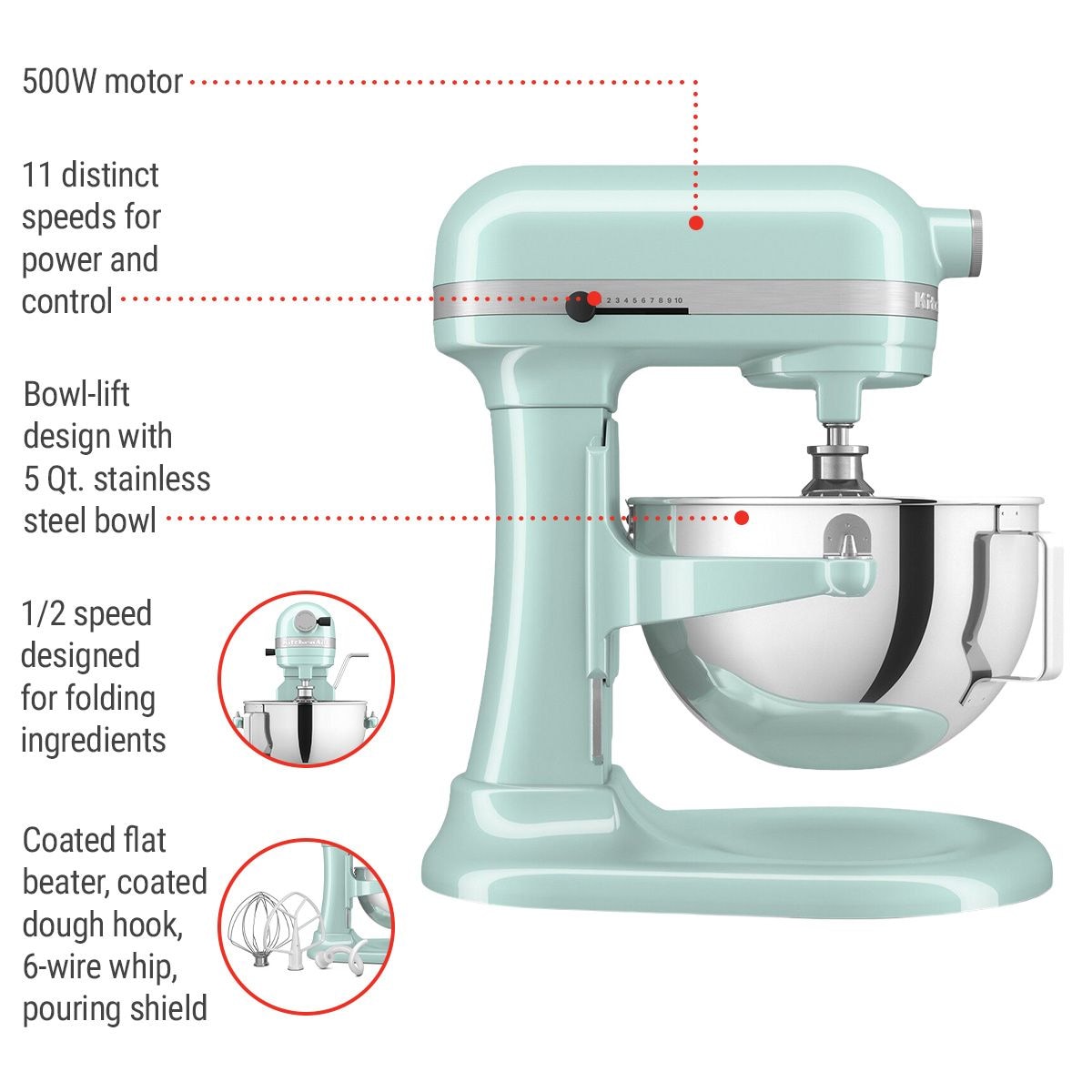 KitchenAid 5.5 Quart Bowl-Lift Stand Mixer, 11 Speed Professional Mixer, Ice Blue