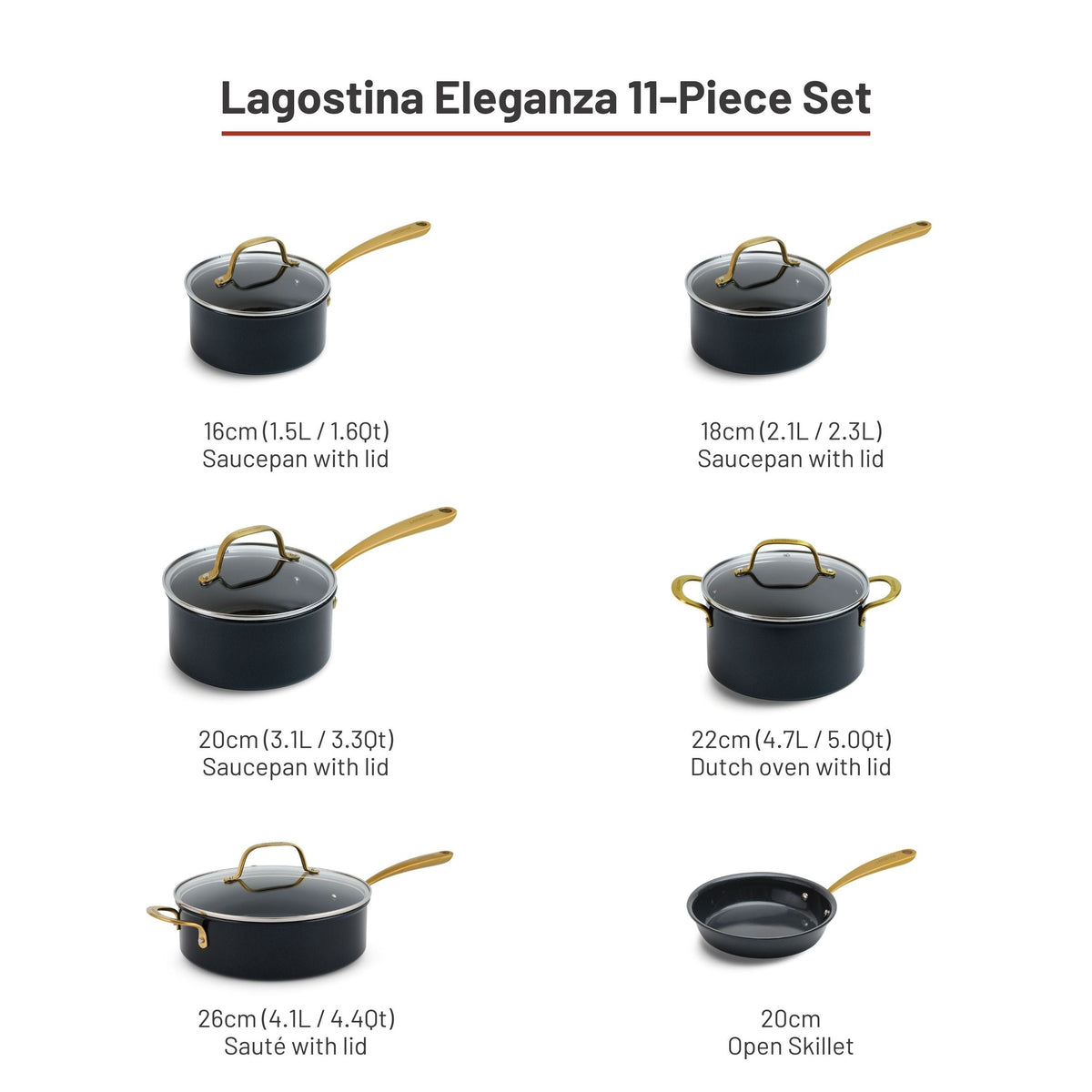 Lagostina Eleganza Ceramic Pro Non-Stick Cookware Set, 11-pc