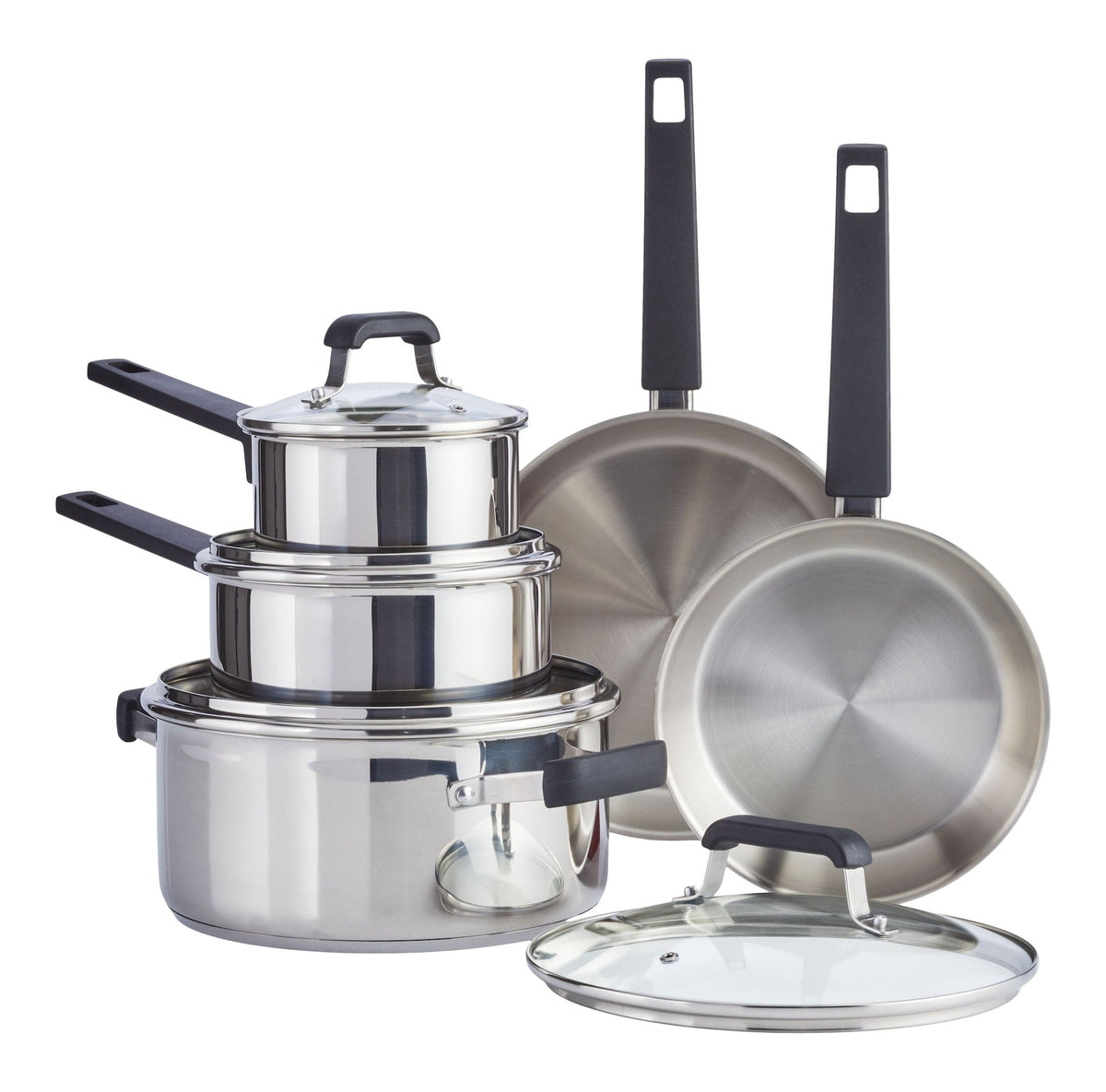 Master Chef Stainless Steel Cookware Set with Glass Lids, 9-pc