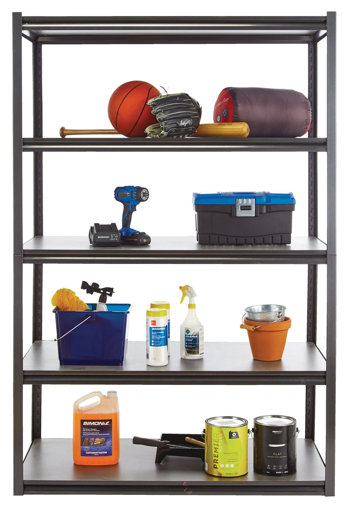 Mastercraft Adjustable 5-Shelf Steel Metal & Wood Storage Rack/Shelving Unit, 48 x 24 x 72-in