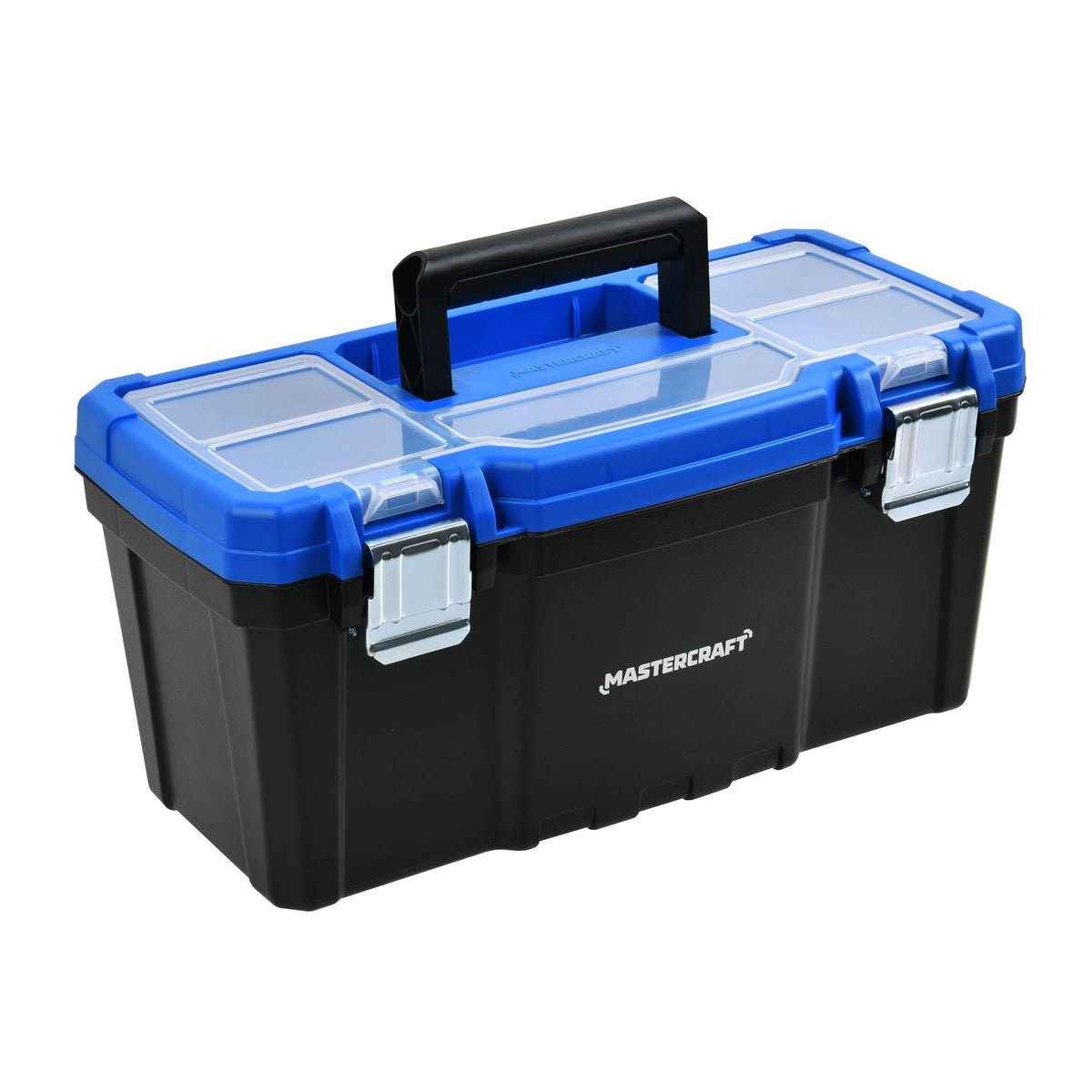Mastercraft Portable Plastic Tool Box with Removable Tray & Tray Top, Blue, 16-in