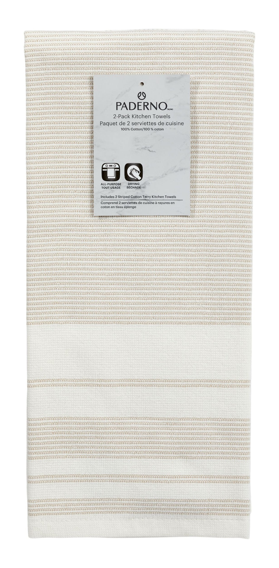 PADERNO All-Purpose Striped Cotton Kitchen Towels, Beige, 2-pk