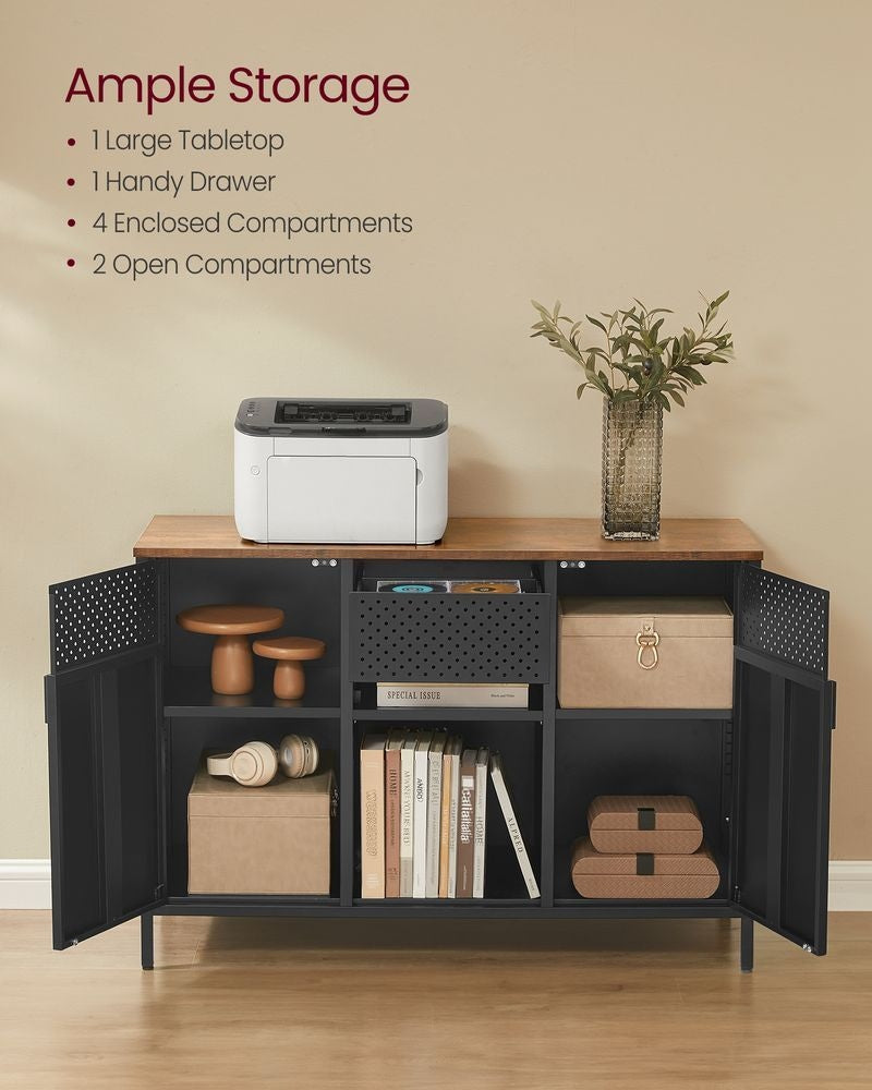 Songmics Home Rustic Brown/Black Metal Buffet Cabinet