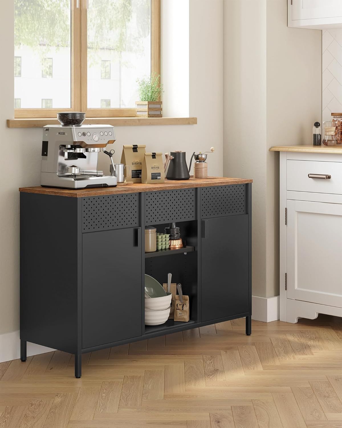 Songmics Home Rustic Brown/Black Metal Buffet Cabinet