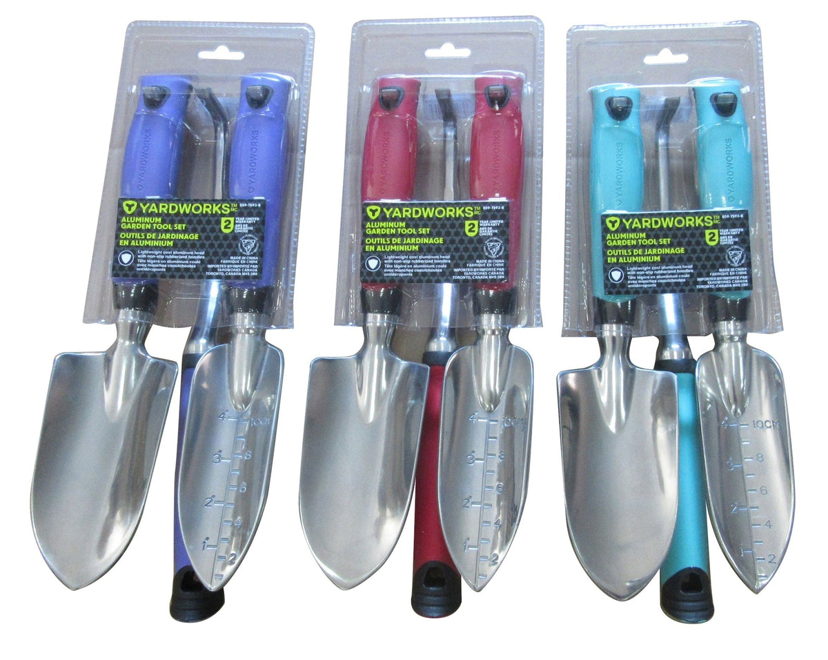 Yardworks Aluminium Garden Tool Set with Rubber Handles, Assorted Colours, 3-pc