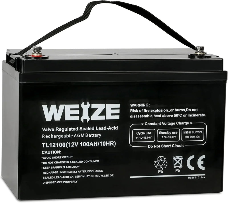 Deep Cycle AGM 12 Volt 100Ah Battery, Maintenance-Free, 3% Self-Discharge Rate, 1150A Max Discharge Current, Perfect for RV, Solar, Trolling Motor, Wind, Marine, Camping and Off-Grid System X9