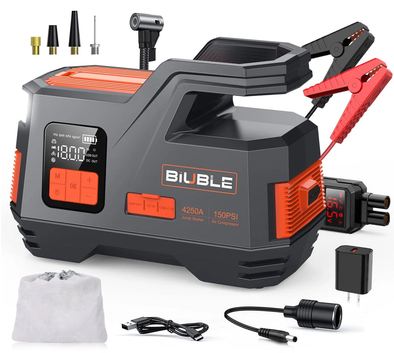 Car Jump Starter with Air Compressor, 4500A Peak 26800mAh 12V Auto with 150PSI Tire Inflator（up to All Gas or 10.0L Diesel Engine） O3