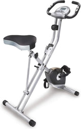 Compact folding exercise bike, 8 different intensity level fixed bikes, featuring Bluetooth tracking function and option for tablet stand.