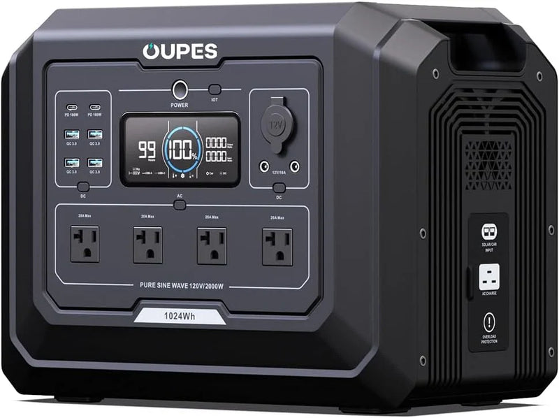 1 Portable Power Station 2000W (4500W Peak), 1024Wh LiFePO4 Battery Generator with 1400W AC Charging & 800W Solar Charging, Expandable to 5120Wh, for Home, Power Outages, Camping & RVs T1
