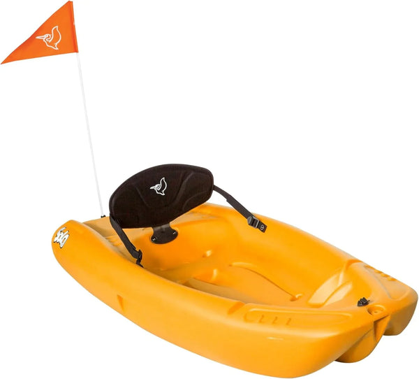 Pelican Solo EVO DLX - Kids Sit on top Kayak with Paddle and Decals - Mango - Twin Tunnel Hull with Swim up Deck - Lighweight & Durable H5