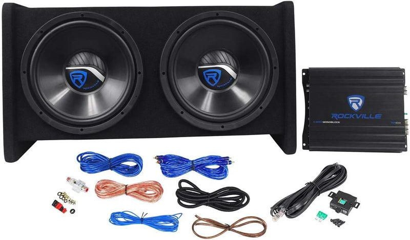 RV12.2B 1200W Dual 12" Car Subwoofer Enclosure Mono Amplifier Amp Kit M6