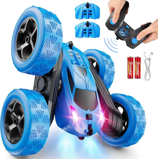 Children's version remote control car (suitable for children over 6 years old), RC car stunt toy, four-wheel drive, double-sided design, 360° rotating remote control, with headlights, is a birthday or Christmas gift for boys aged 6, 7, 8, 9, 10, 11, N3