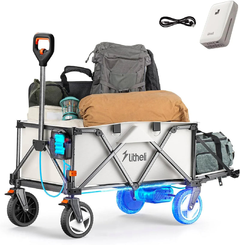 Utility truck, with a capacity of 200 liters and a load capacity of 300 pounds, featuring a foldable heavy-duty design, equipped with all-terrain wheels, featuring variable speed drive and battery power functions, suitable for camping, beaches, garde N0