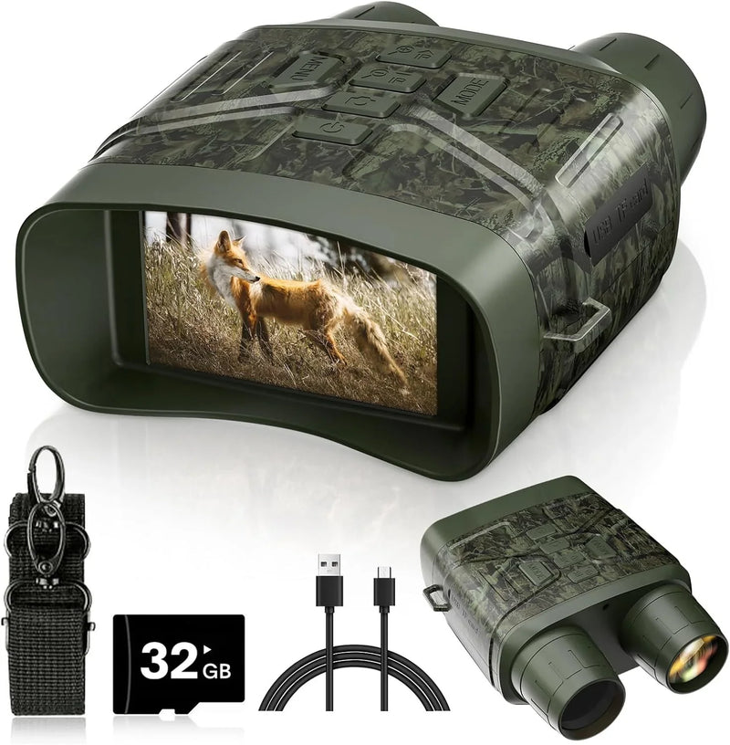 Night Vision Goggles - 4K Night Vision Binoculars with 5000mAh Rechargeable Battery, 32GB TF Card can Save Photo and Video, 3'' HD Screen for Camping & Security, Black I1