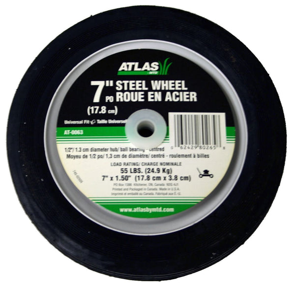 Atlas Steel Lawn Mower Wheel with Ball Bearings, 7-in x 1.5-in N0