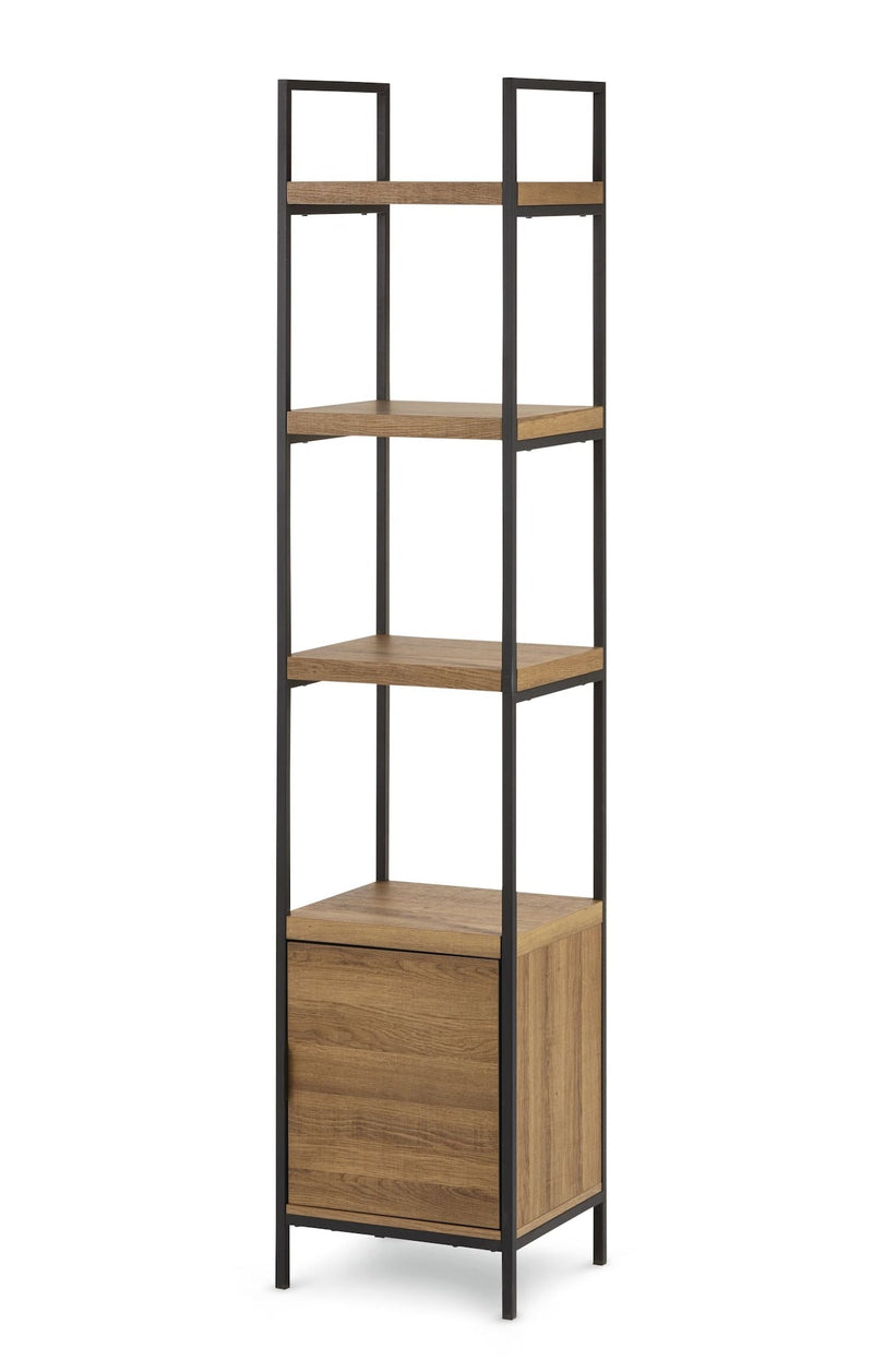 CANVAS Robson 4-Tier Metal Frame Narrow Bookcase With Storage Door, Oak Finish X3