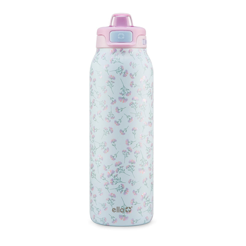 ello Pop & Fill Reusable Stainless Steel Insulated Water Bottle with Quick Fill Lid, 32-oz, Assorted Colours R9