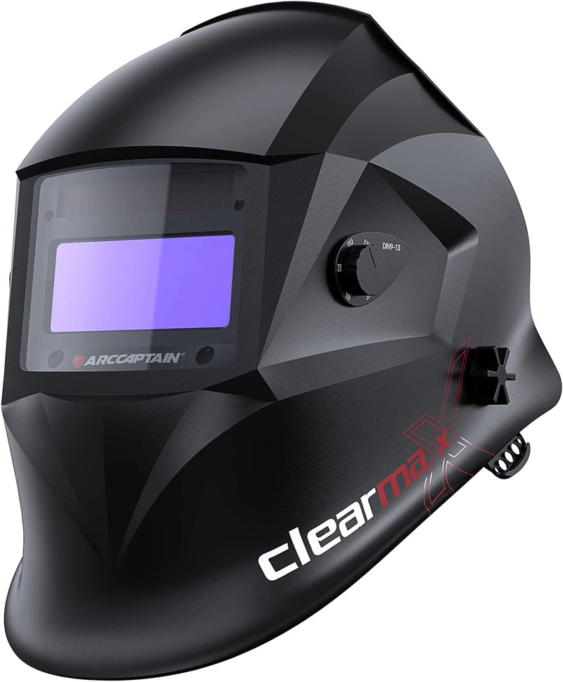 Welding Helmet Auto Darkening, True Color Solar Powered Welding Mask with 4 Arc Sensor, 1/1/1/1 Optical Clarity and Adjustable Shade 4/9-13 Welder Helmet X3