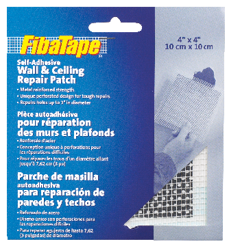 FibaTape Self-Adhesive Wall & Ceiling Hole Repair Patch For Drywall & Plaster, 4 x 4-in N9
