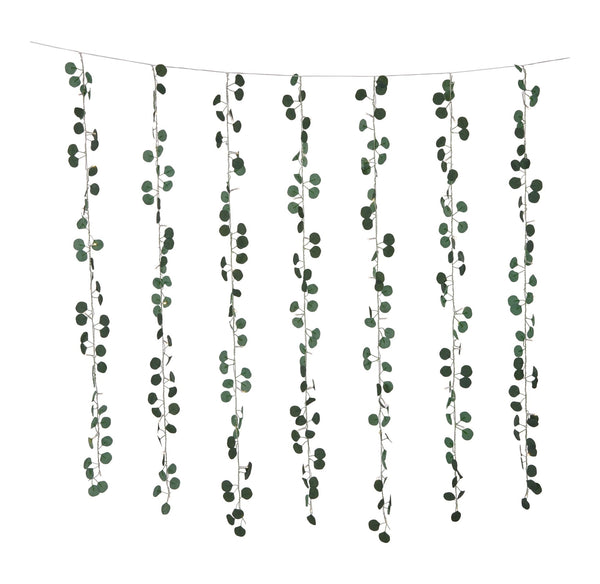 For Living Outdoor 12-Strand Warm White LED Curtain String Lights with Eucalyptus Leaves, 11.48-ft Z5