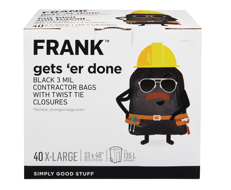 FRANK Extra-Large Twist-Tie Contractor Garbage Bags, 40-pk, Black, 135-L X4