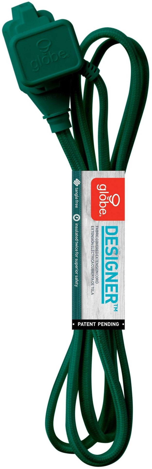 Globe 9-ft 16/2 Fabric Extension Cord, Right Angle Plug, 3 Outlets, Green E6