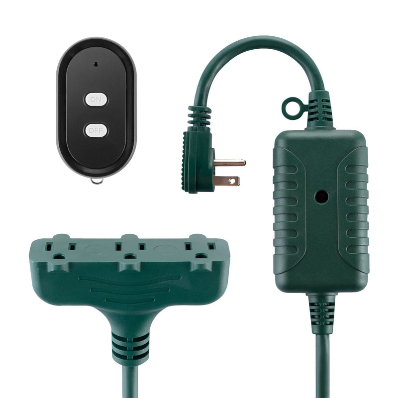 Globe Electric 50-ft 14/3 Outdoor Power Cord with Wireless Remote & 3 Grounded Outlets, Green U5