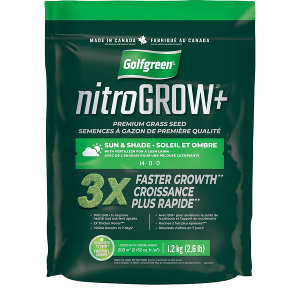 Golfgreen Nitrogrow+ Premium Nitrogen Enriched Sun and Shade Grass Seed with Fertilizer, 14-0-0, 1.2kg F3