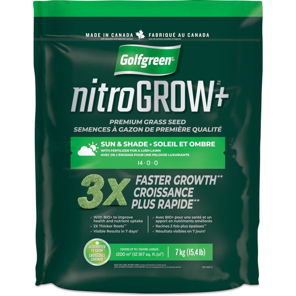 Golfgreen Nitrogrow+ Premium Nitrogen Enriched Sun and Shade Grass Seed with Fertilizer, 14-0-0, 7kg A9