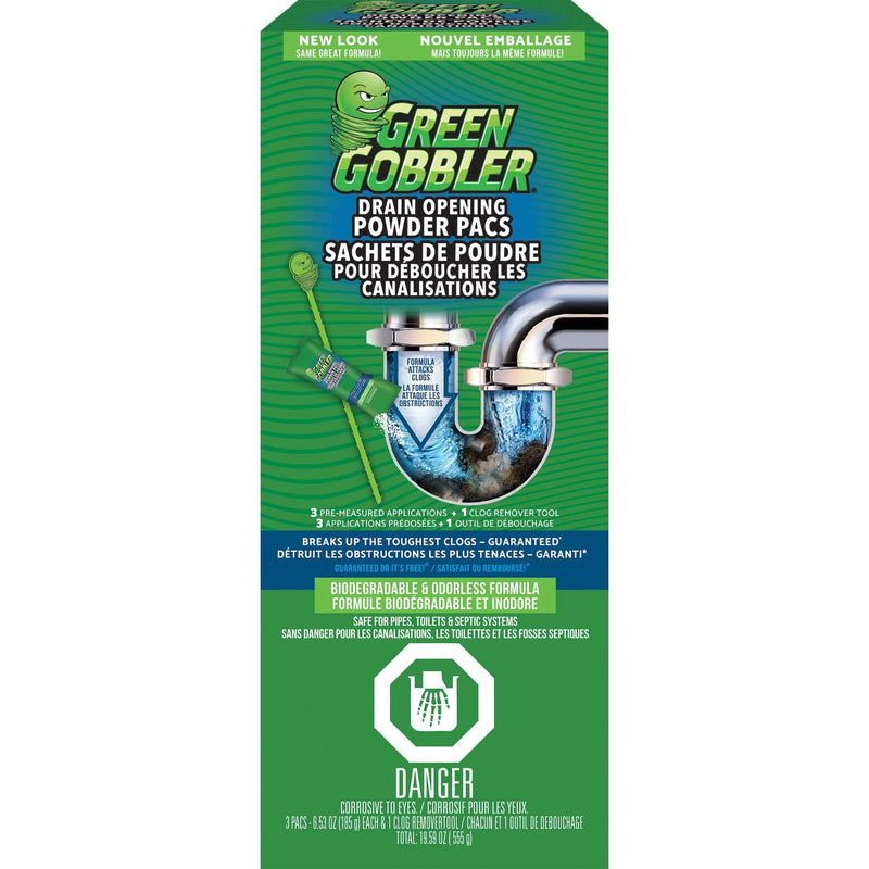 Green Gobbler Drain Clog Dissolver Pacs, Biodegradeable, 555-g, 3-pk A1