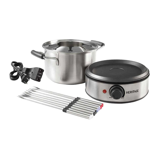 Heritage Stainless Steel Electronic Fondue Set with 8 Fondue Forks, Dishwasher Safe, 3L, 12-pc Y3