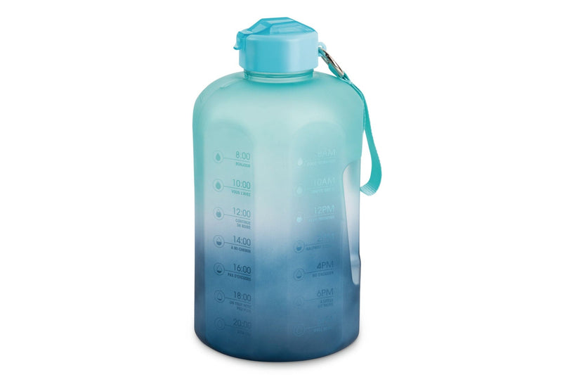 Manna Motivational Water Bottle, 3.7 L, Jumbo-Size, Ombre Blue, with Leakproof Lid W6
