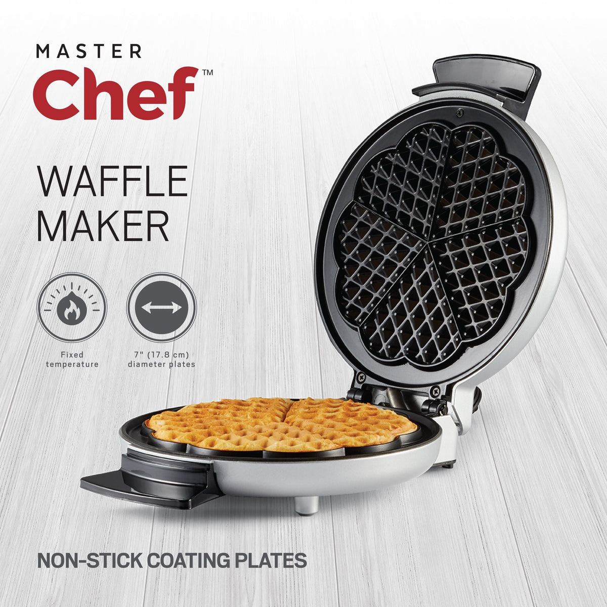 MASTER Chef Round, Non-Stick Waffle Maker, Silver