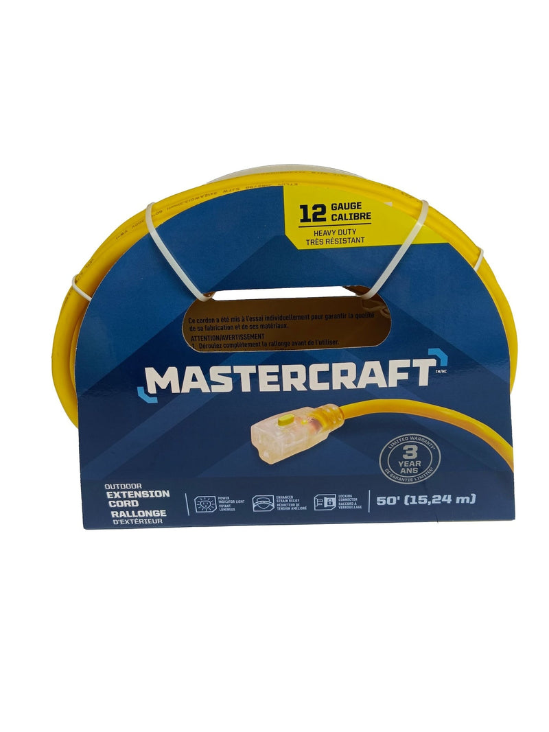 Mastercraft 12/3 Outdoor Extension Cord with Lighted end & Locking Connector, Yellow G5