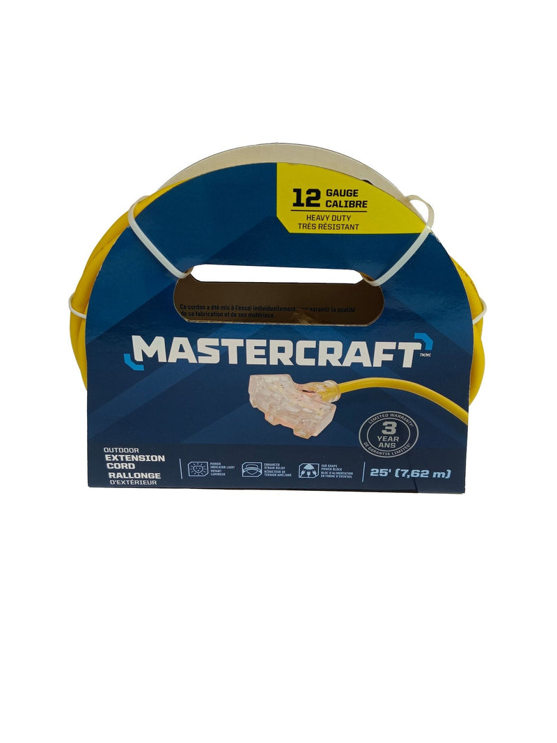 Mastercraft 25-ft Outdoor 12 Gauge Extension Cord with Fantail End, Yellow R7
