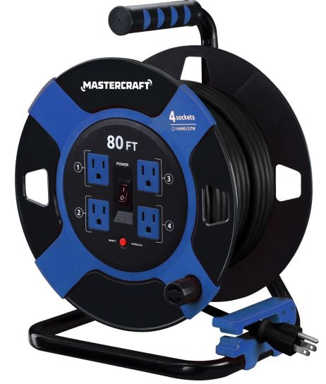 Mastercraft 80-ft 4-Outlet Retractable Extension Cord Reel with Surge Protection V2