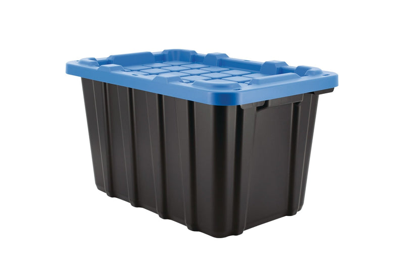 Mastercraft Heavy Duty Stackable Storage Box with Lid, 45-L, Black/Blue J7