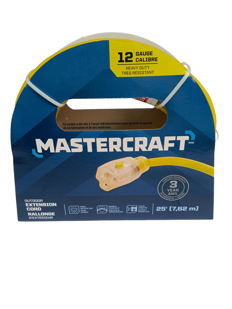 Mastercraft Outdoor Extension Cord with Grounded Outlet and Lighted End, Yellow W9