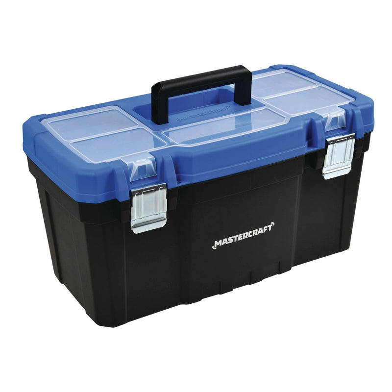 Mastercraft Portable Plastic Tool Box with Removable Tray & Tray Top, Blue, 22-in D3