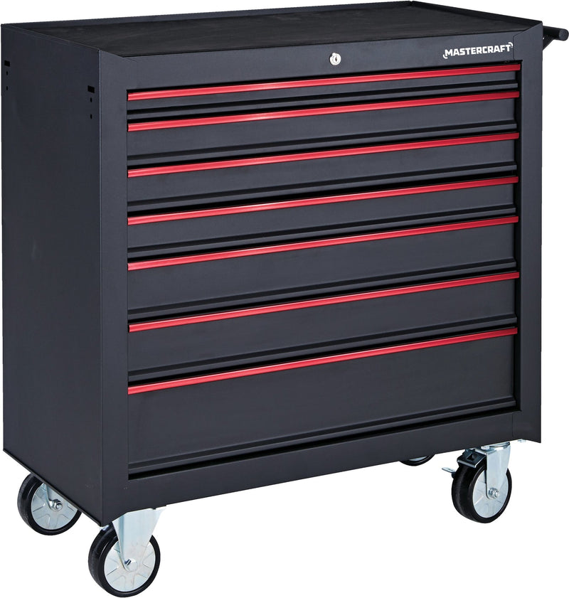 Mastercraft Rolling Tool Storage Cabinet with 7 Drawers, Black, 36-in X8