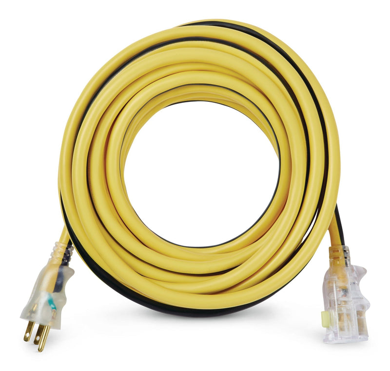 MAXIMUM 25-ft 12/3 Outdoor Extension Cord with Grounded Outlet, Lighted End and Locking Connector, Yellow/Black M3