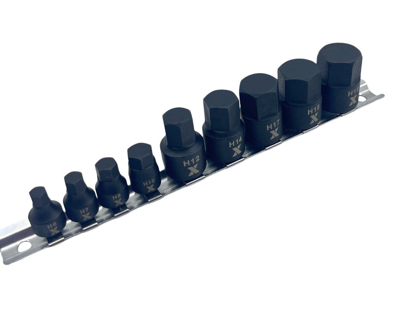 MAXIMUM 9 Piece Impact Stubby Bit Socket Rail Hex Metric C5