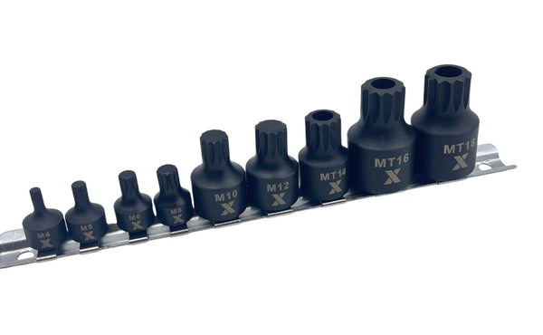 MAXIMUM 9 Piece Impact Stubby Bit Socket Rail Triple Square M6