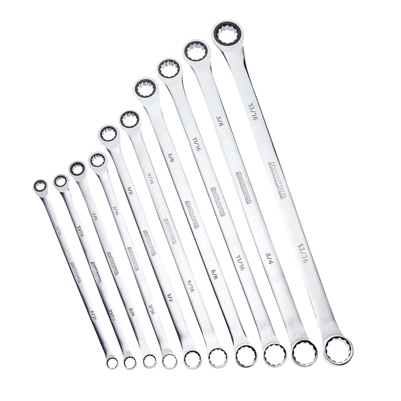 MAXIMUM Extra-Long Double Box-End Ratcheting Wrench Set, SAE, 10-pk G0