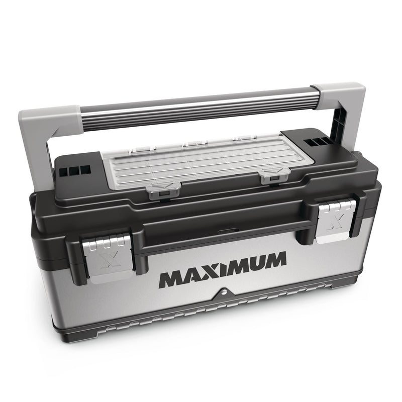 MAXIMUM Portable Plastic & Metal Tool Box with Removable Tray & Organizer, Black, 20-in N6