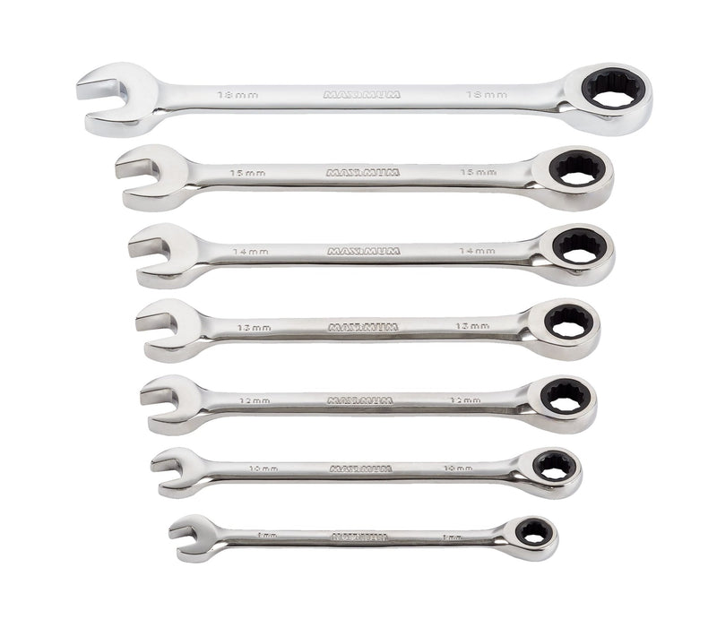 MAXIMUM Ratcheting Wrench Set, Metric, Nickel-Chrome Plating, 7-pc G0