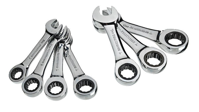 MAXIMUM Stubby Ratcheting Wrench Set, Metric, Nickel-Chrome Plating, 7-pc J8
