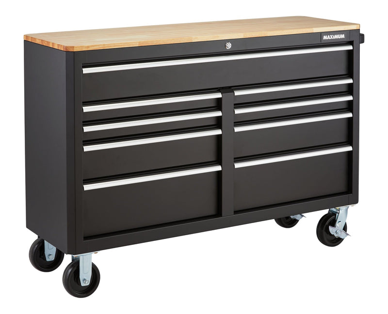 MAXIMUM Tool Storage Cabinet, Built-In Power Bar with USB, 9-Drawer, 56-in, Matte Black H0